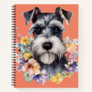 Carnet Portrait mignon Schnauzer avec fleurs