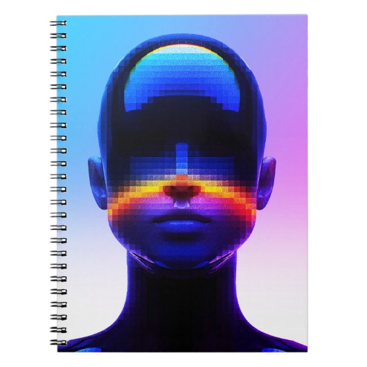 Carnet Portrait Pixel Art Futuriste – Abstrait Numérique (Devant)