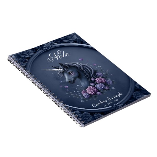 Carnet Portrait Unicorne foncé dans un cadre rond (Côté Droit)