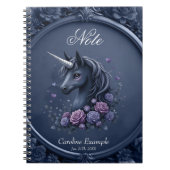 Carnet Portrait Unicorne foncé dans un cadre rond (Devant)