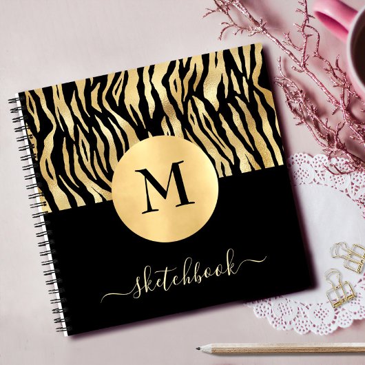 Carnet Poster de animal d'or noir Glam Monogram Sketbook