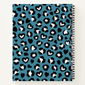 Carnet Poster de animal, Léopard Bleu, Coeurs, Votre Nom (Dos)