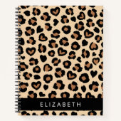 Carnet Poster de animal, Léopard Brown, Coeurs, Votre Nom (Devant)