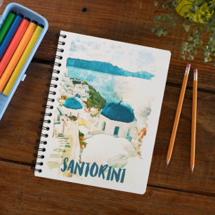 Carnet Poster de l'aquarelle de voyage de Santorini Grèce
