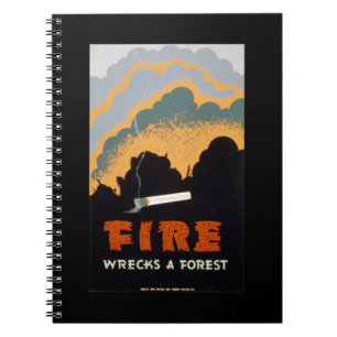 Carnet Poster vintage - le feu détruit une forêt
