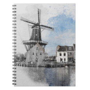 Carnet Poster Vintage voyage de Pays-Bas et moulin