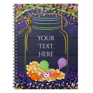 Carnet Pot de bonbons d'Halloween en bocal Mason lumineux