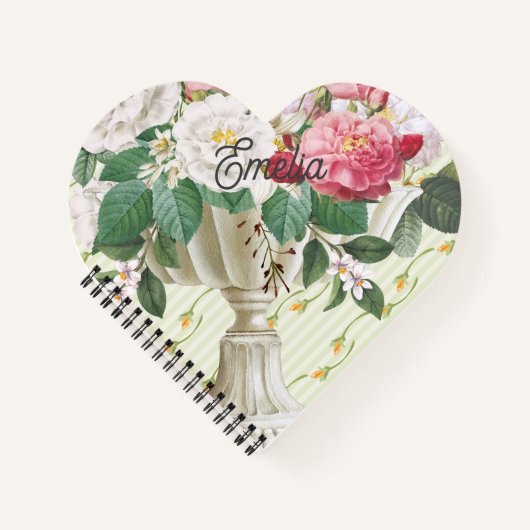 Carnet Pot de fleurs rétro monogramme joli doux rayures v (Devant)