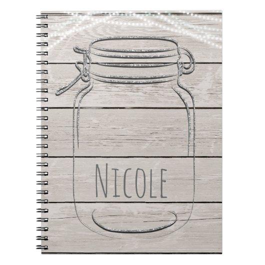 Carnet Pot Mason Jar scintillant à paillettes fausses arg (Devant)