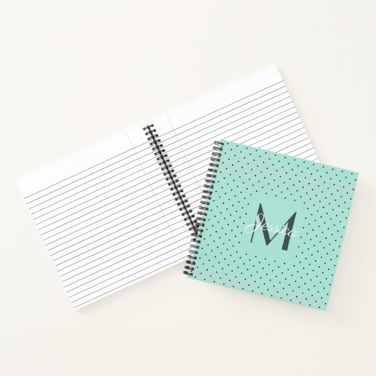 Carnet Pot Polka Turquoise moderne et monogramme (Intérieur)