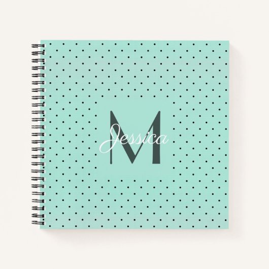 Carnet Pot Polka Turquoise moderne et monogramme (Devant)