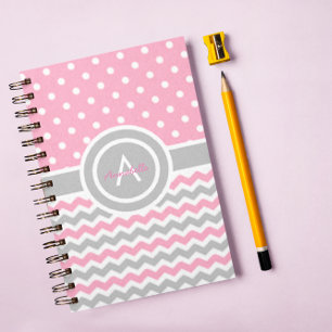 Carnet Pot rose Gris Poka Chevron