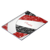 Carnet poudle paislies plumes rouge noir boho volleyball (Côté gauche)