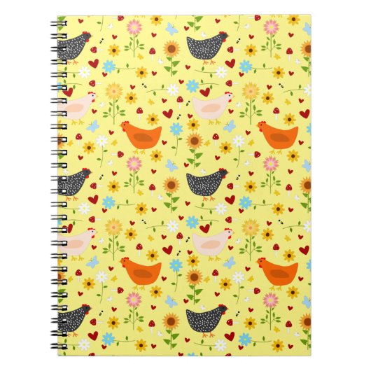 Carnet Poulets dans le jardin avec fleurs et insectes (Devant)