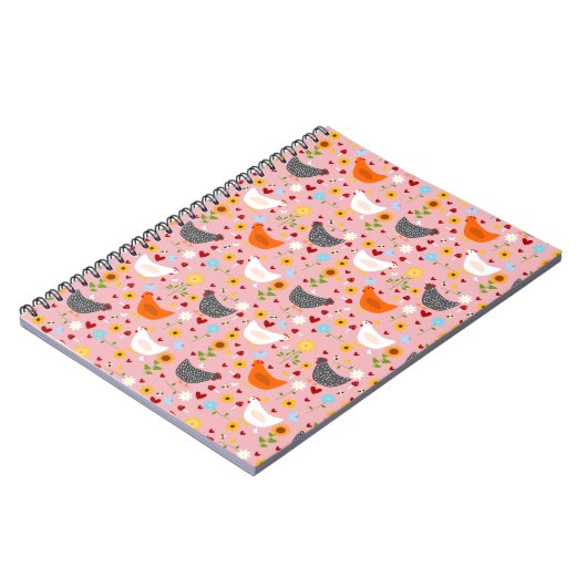 Carnet Poulets dans le Jardin Fleur Rose (Côté gauche)