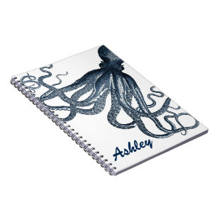 Carnet Poulpe géant Steampunk de bleu marine personnalis