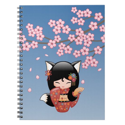 Carnet Poupée Kitsune Kokeshi - Black Fox Geisha Girl (Devant)