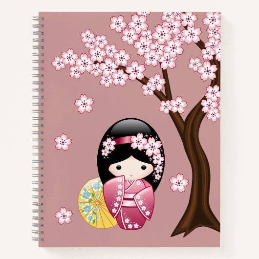 Carnet Poupée Kokeshi Printemps - Cute Geisha Japonais en (Devant)
