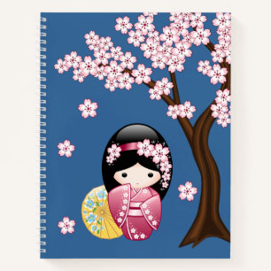 Carnet Poupée Kokeshi Printemps - Cute Geisha Japonaise