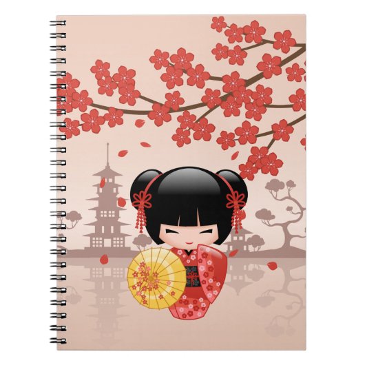 Carnet Poupée rouge Sakura Kokeshi - Geisha japonais (Devant)