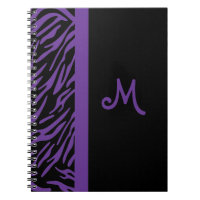 Carnet pourpre de monogramme de rayure de zèbre