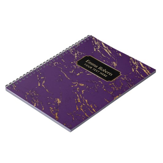 Carnet Pourpre moderne et texture de marbre d'or (Côté gauche)