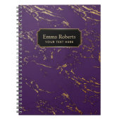 Carnet Pourpre moderne et texture de marbre d'or (Devant)