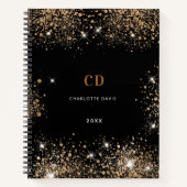 Carnet Poussière de glitter or monogramme initiales (Devant)