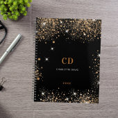 Carnet Poussière de glitter or monogramme initiales