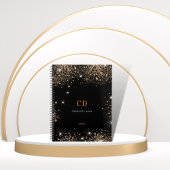 Carnet Poussière de glitter or monogramme initiales