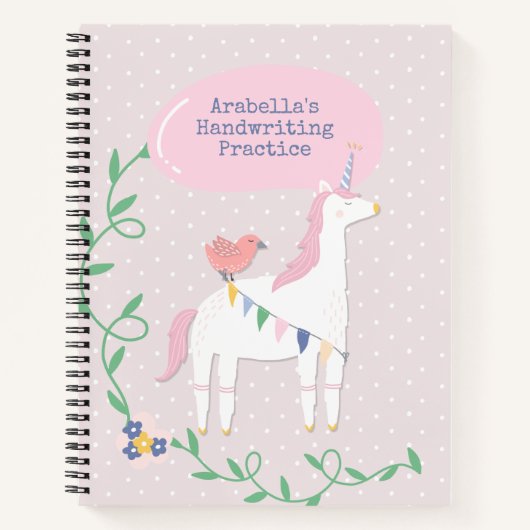Carnet Pratique d'écriture manuscrite Unicorne rose (Devant)