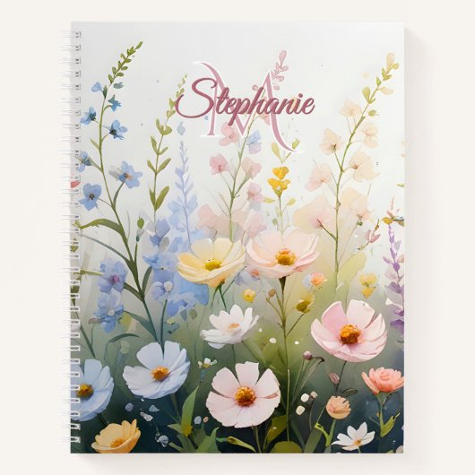 Carnet Pré fleur sauvage dans le nom de la fleur Monogram (Devant)