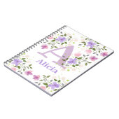 Carnet Premier Initial Plus Nom Alicia avec Fleurs (Côté gauche)