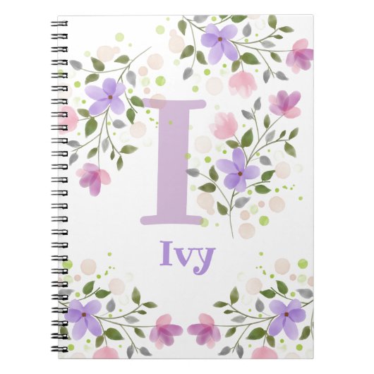 Carnet Premier Initial Plus Nom Ivy avec Fleurs (Devant)