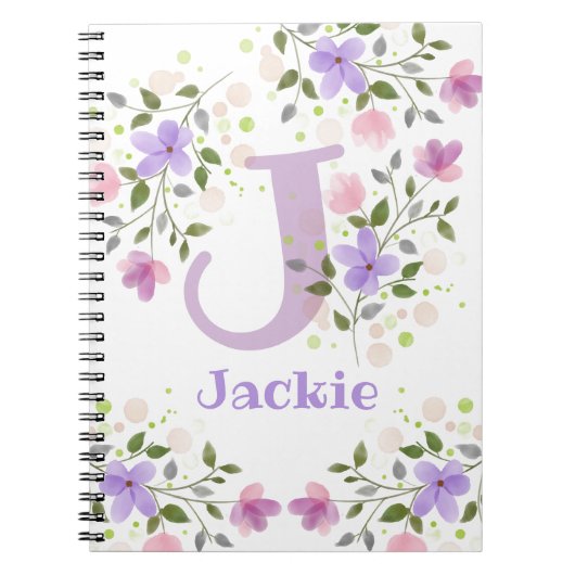 Carnet Premier Initial Plus Nom Jackie avec Fleurs (Devant)