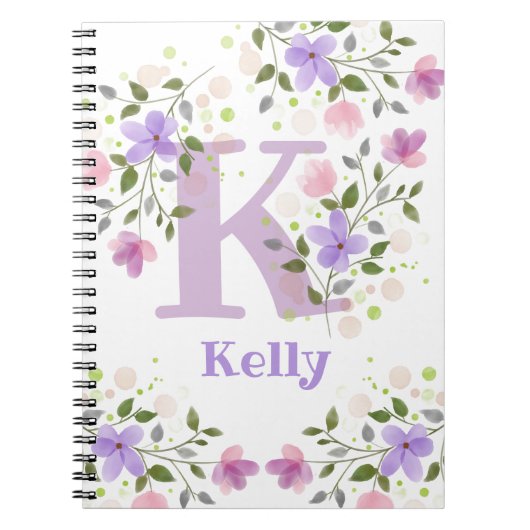 Carnet Premier Initial Plus Nom Kelly avec Fleurs (Devant)