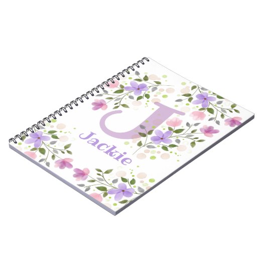 Carnet Premier Jackie de nom initial plus avec fleurs (Côté gauche)