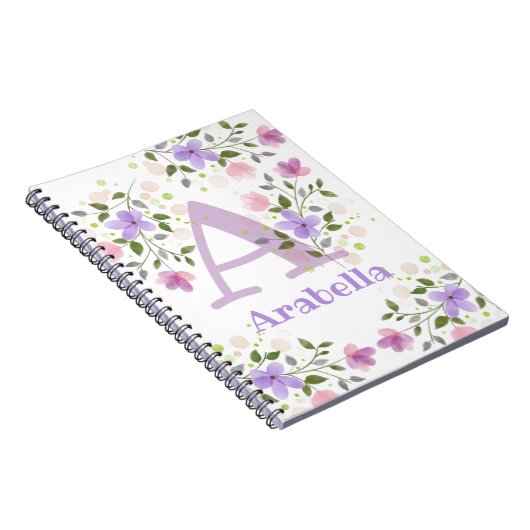 Carnet Premier nom initial plus Arabella avec fleurs (Côté Droit)