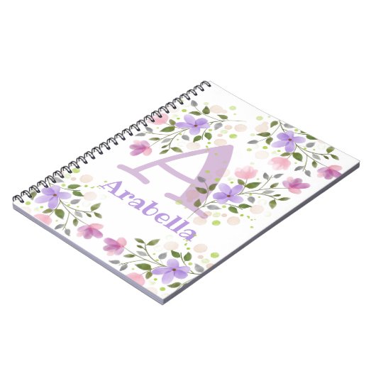 Carnet Premier nom initial plus Arabella avec fleurs (Côté gauche)