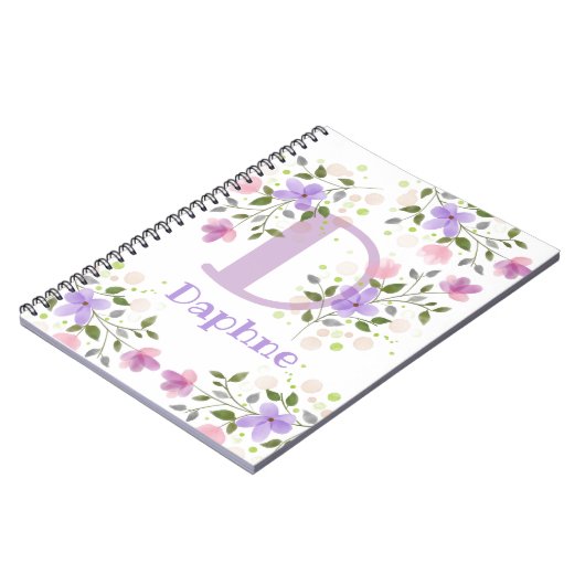 Carnet Premier nom initial plus Daphné avec fleurs (Côté gauche)