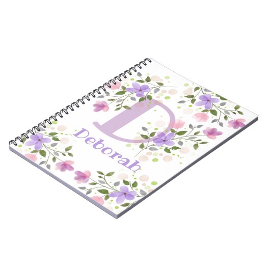 Carnet Premier nom initial plus Deborah avec fleurs (Côté gauche)