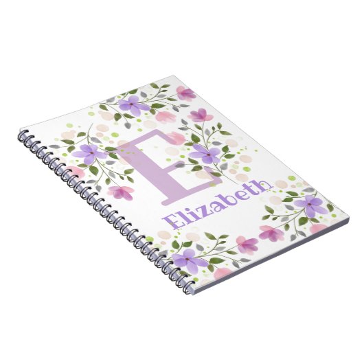 Carnet Premier nom initial plus Elizabeth avec fleurs (Côté Droit)