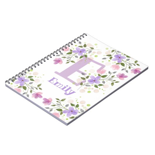 Carnet Premier nom initial Plus Emily avec Fleurs (Côté gauche)