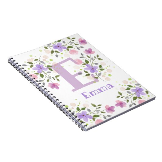 Carnet Premier nom initial plus Emma avec fleurs (Côté Droit)