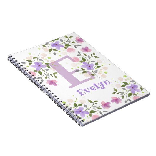 Carnet Premier nom initial plus Evelyn avec fleurs (Côté Droit)