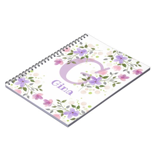 Carnet Premier nom initial plus Gina avec fleurs (Côté gauche)