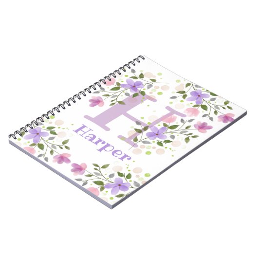Carnet Premier nom initial plus Harper avec fleurs (Côté gauche)