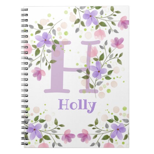 Carnet Premier nom initial plus Holly avec fleurs (Devant)