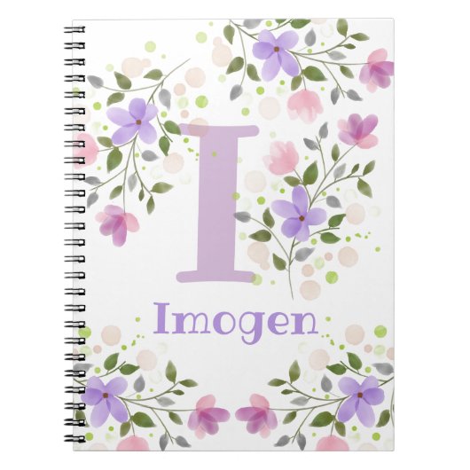 Carnet Premier nom initial plus Imogen avec fleurs (Devant)