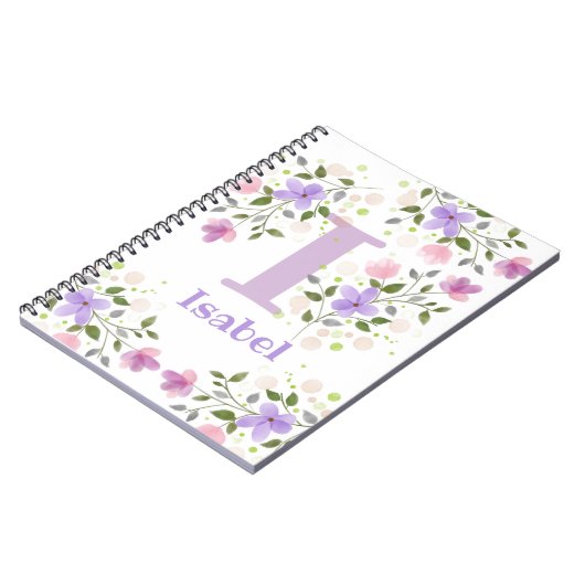 Carnet Premier nom initial plus Isabel avec fleurs (Côté gauche)